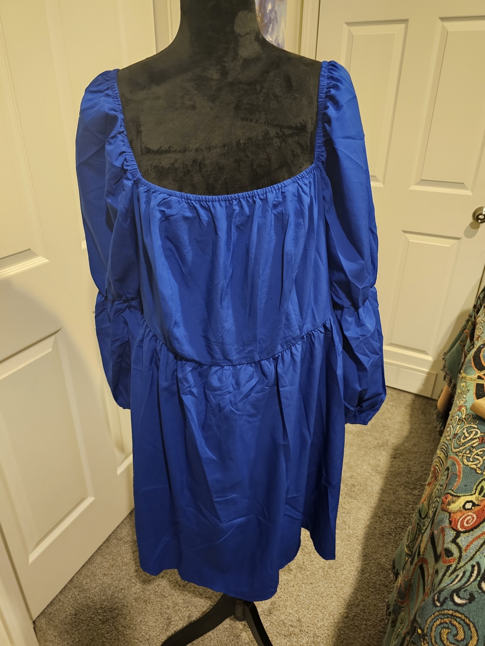 Source Unknown Royal Blue Midi Dress with Puffed Sleeves